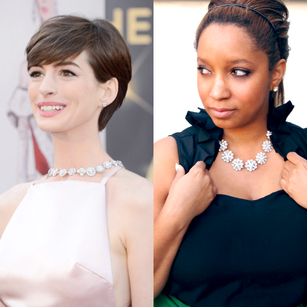 Glitter N Glue Button Brooch Necklace A LA Anne Hathaway Oscars 2013